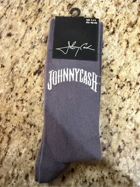 Johnny Cash Merch Traffic Gray Crew Socks with White Logo